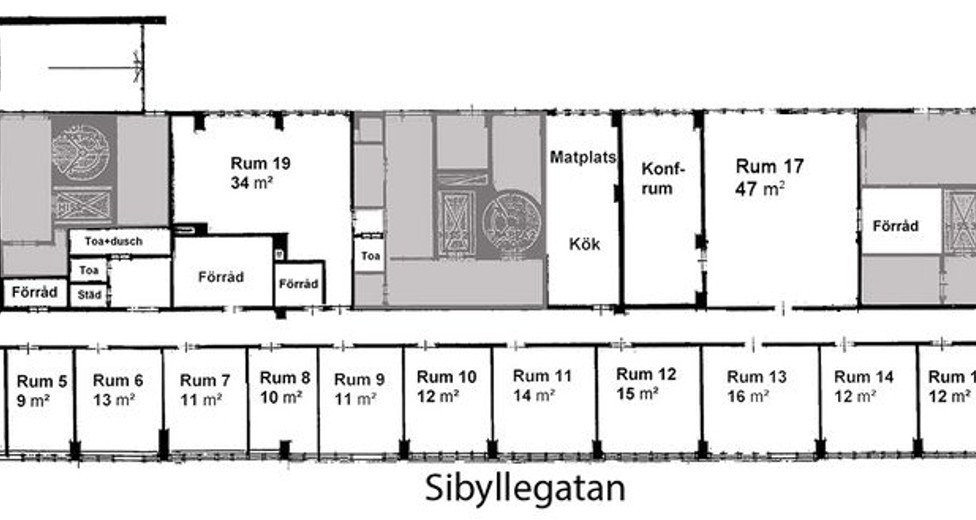 Planskiss kontorshotellet med kök, samtals och konferensrum Planskiss kontorshotellet med kök, samtals och konferensrum