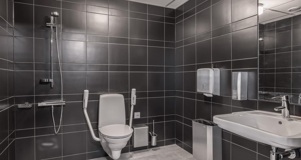 Modernt WC med kaklade ytskikt. Modernt WC med kaklade ytskikt.